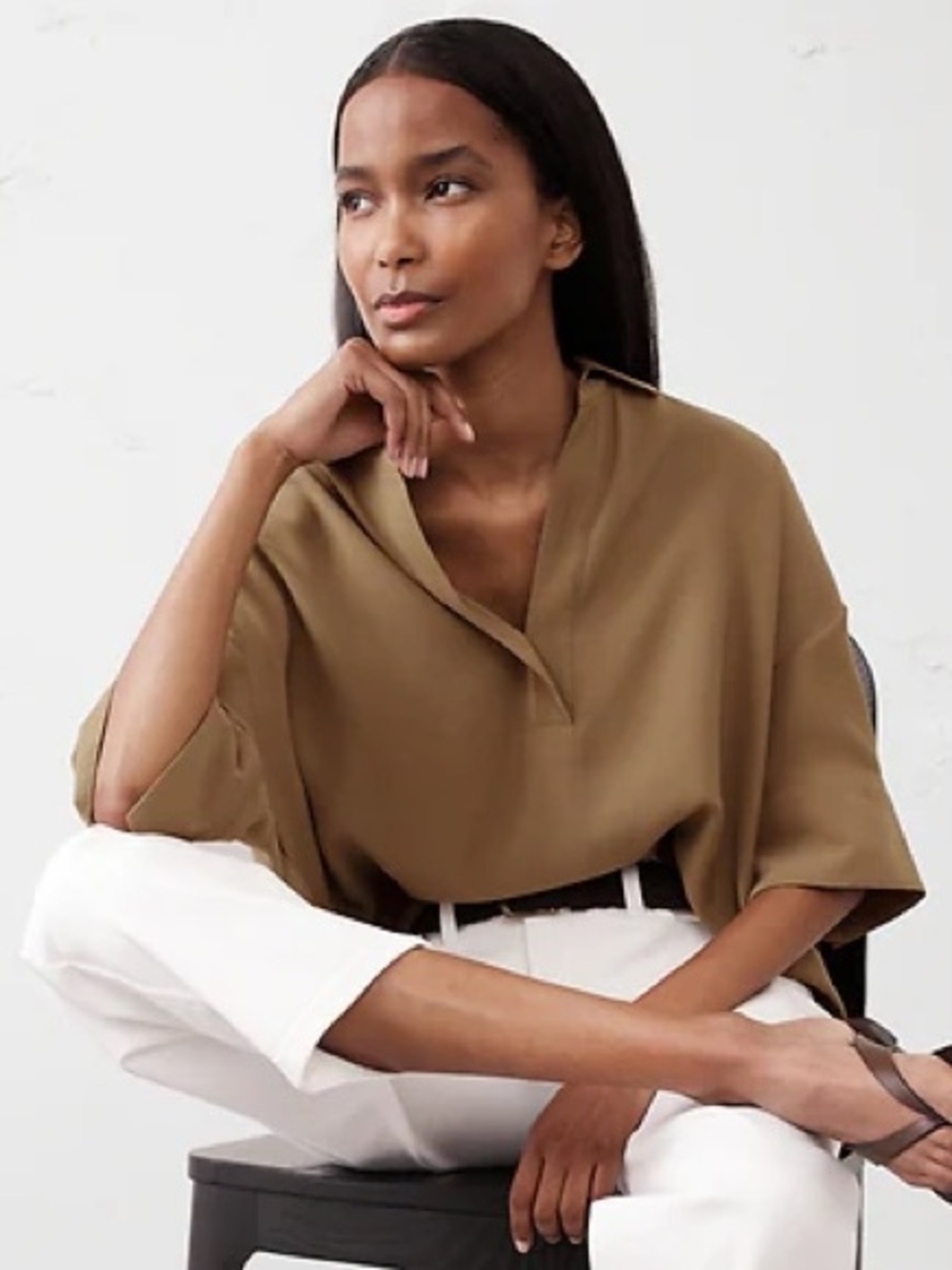 Banana Republic Olive Green V-Neck Dolman Sleeve Top